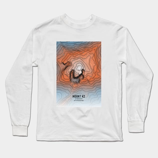 Mount K2 Topographic Map Long Sleeve T-Shirt by MapCarton